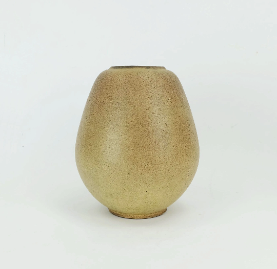german studio pottery vase Rolf Weber 60s/70s rough glaze yellow brown ochre