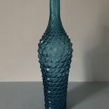 Large blue Empoli glass bottle with diamond point patterns