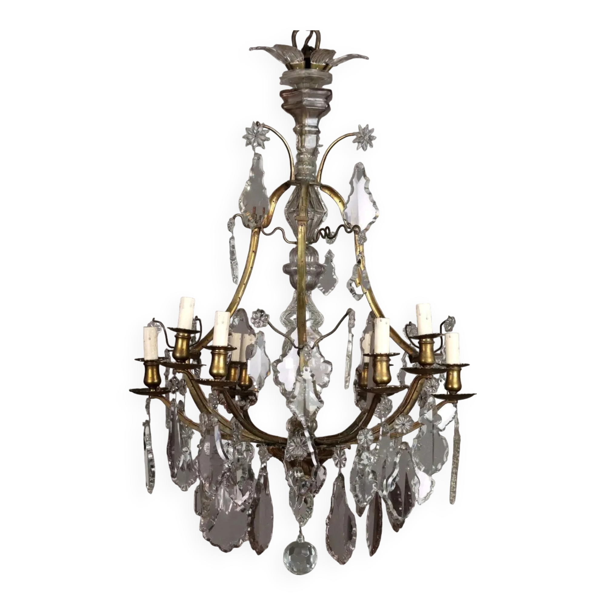 Antique chandelier in glass and gilded metal, Italy, 19th century