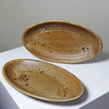 2 oval vintage stoneware/ceramic dishes from Salins, 1960s.