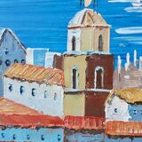 Oil on canvas painting representing Saint Tropez south of the vintage France