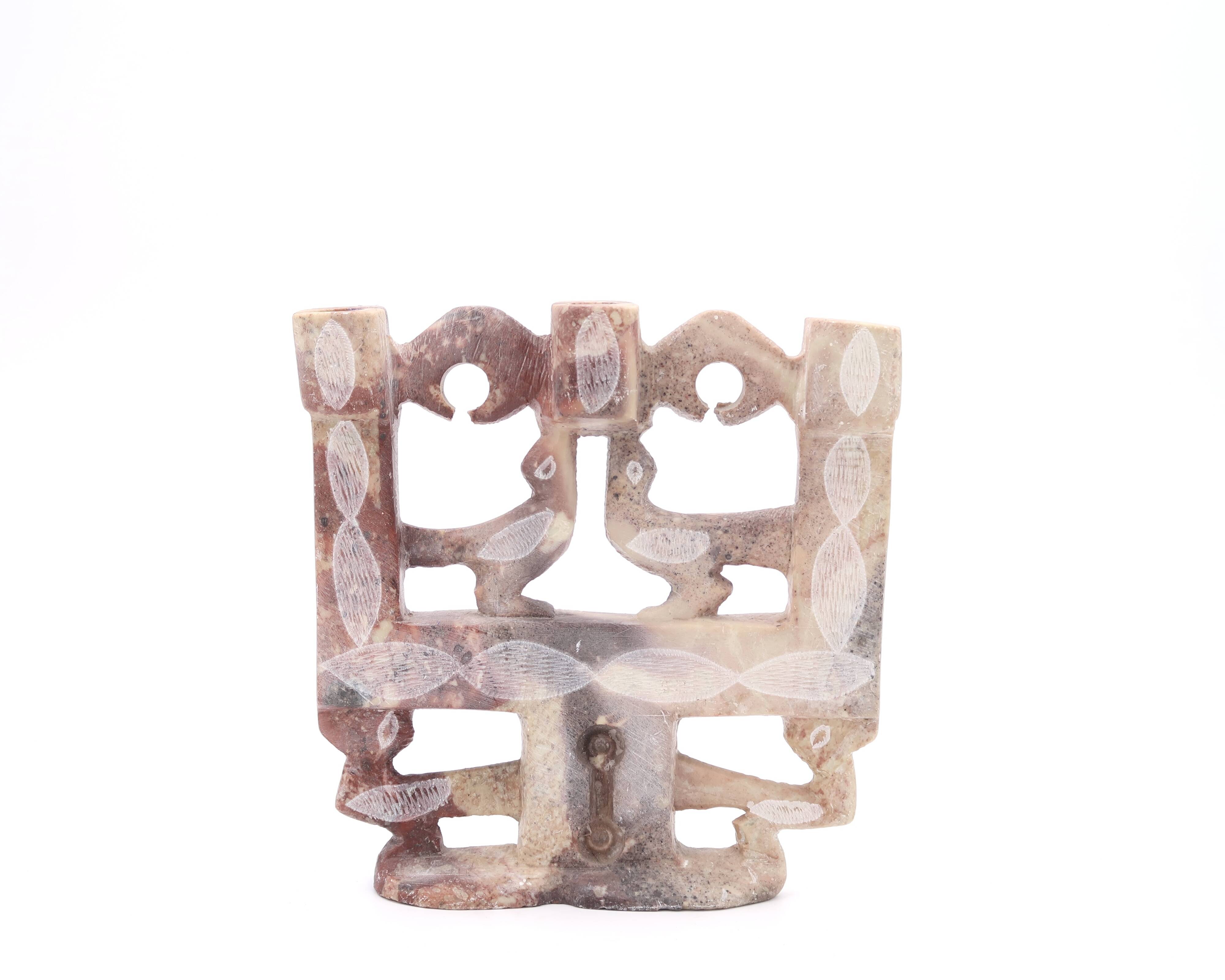 Moroccan candle holder decorated with carved stone birds, 1970s