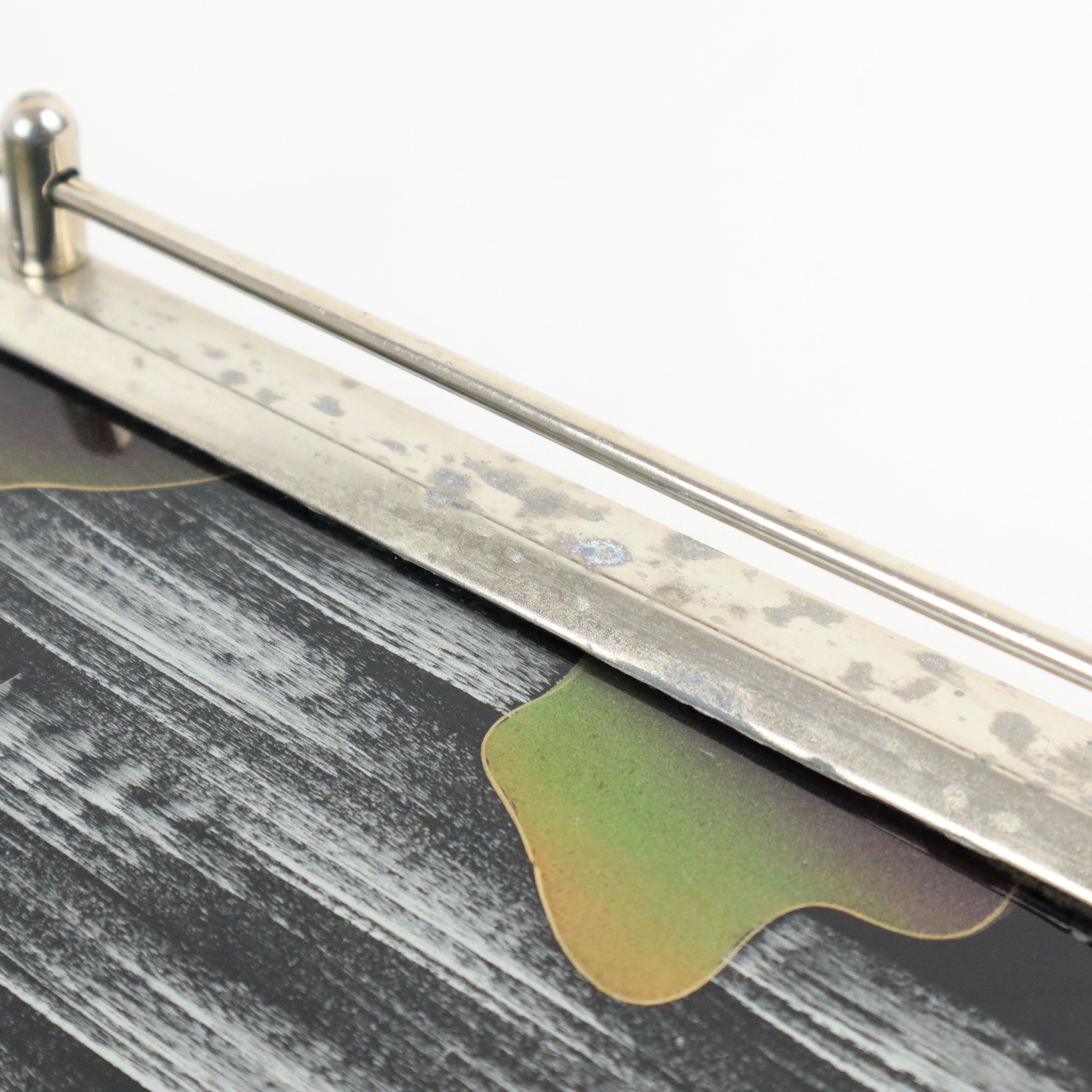 Vintage tray birds black glass chrome 1950s-60s plateau 40x26cm