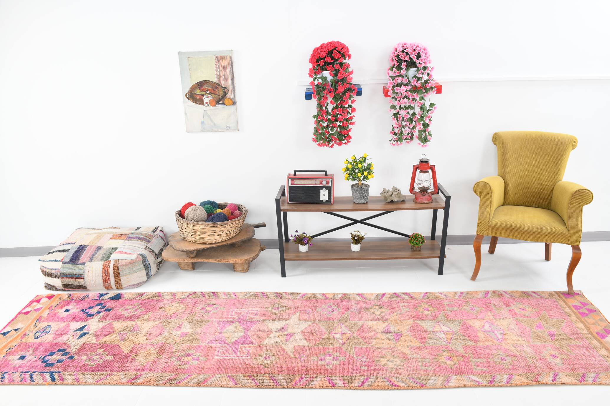 Pink Orange Vintage Runner Rug 95x363Cm SK 18096