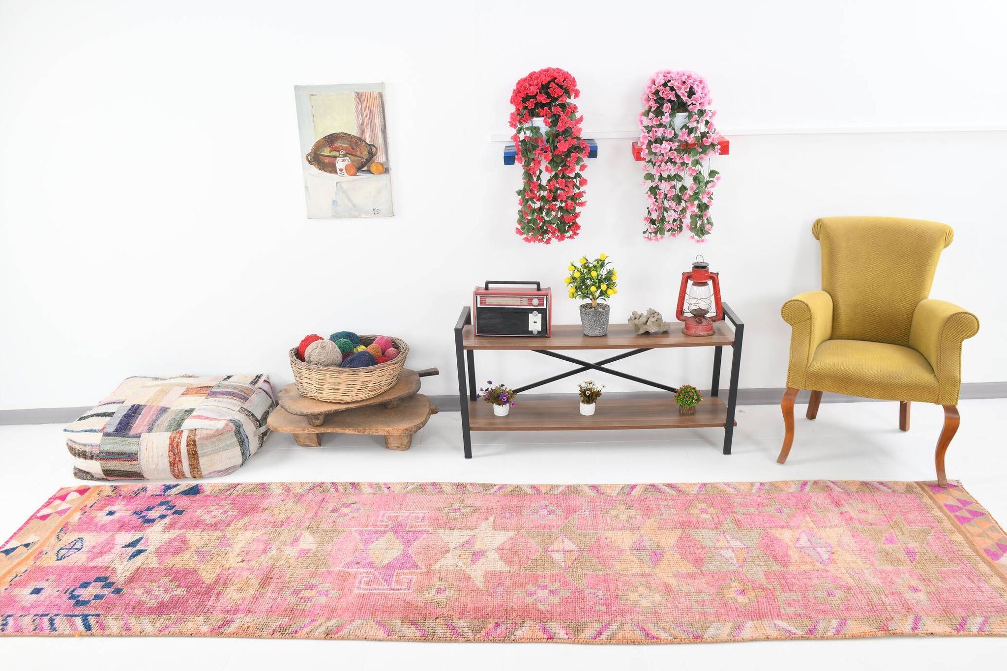 Pink Orange Vintage Runner Rug 95x363Cm SK 18096