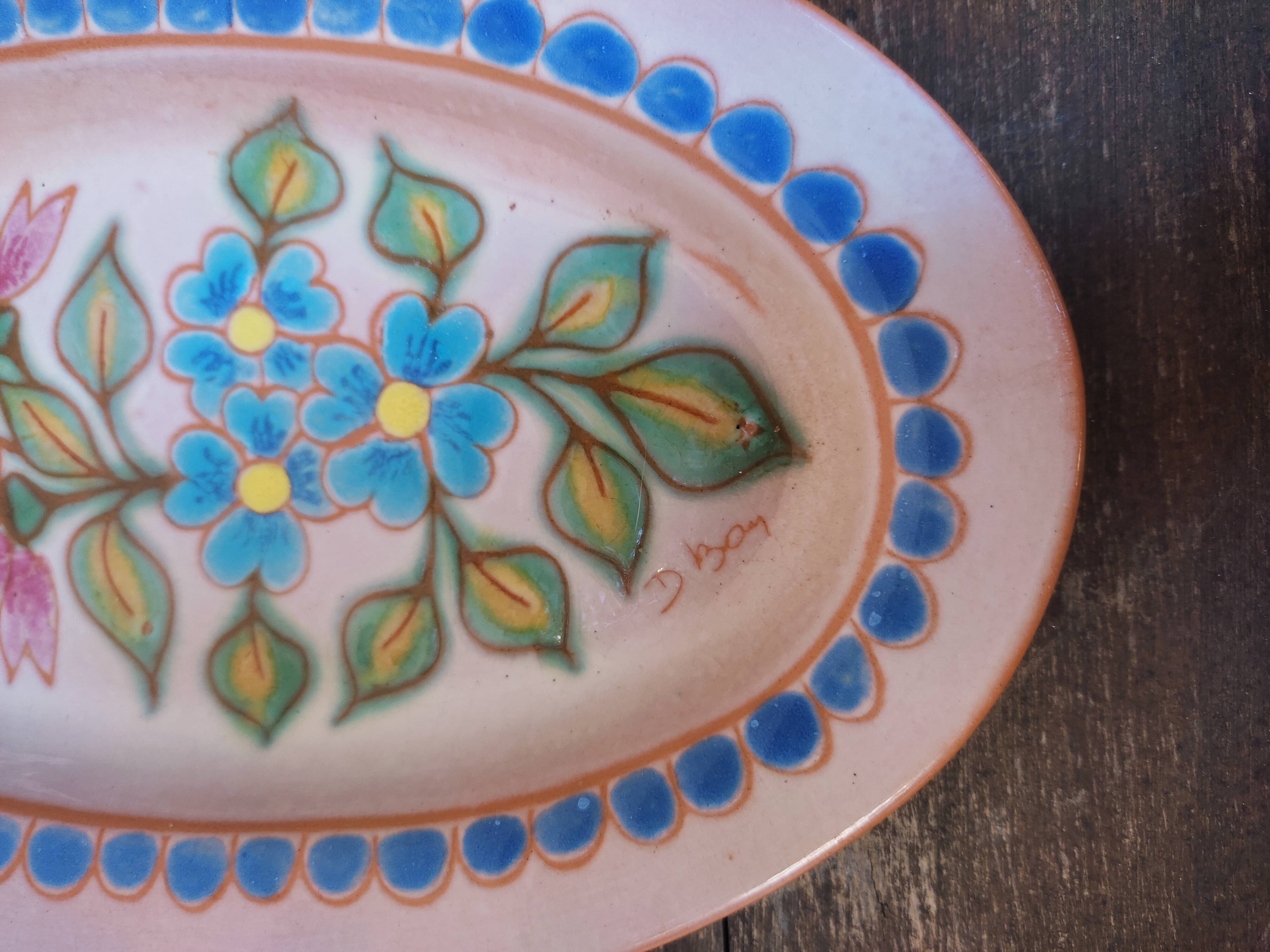 Oval ceramic dish Signed