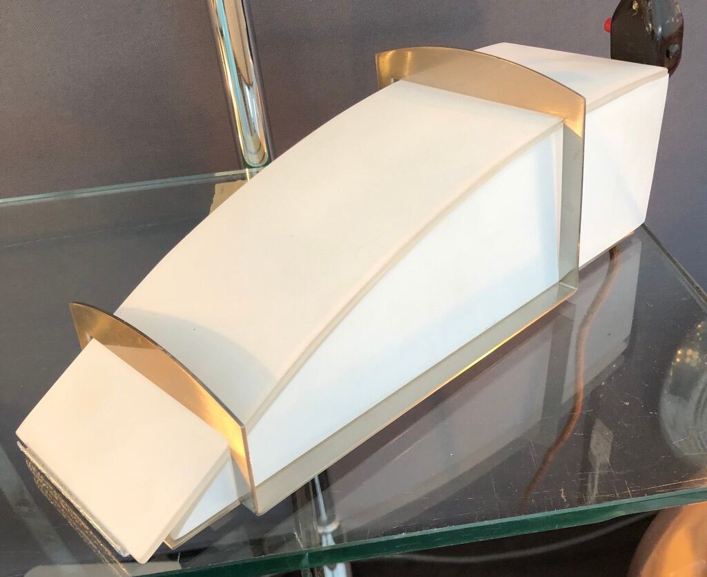 Wall lamp in satin glass and nickel-plated metal designed by Leonardo Marelli