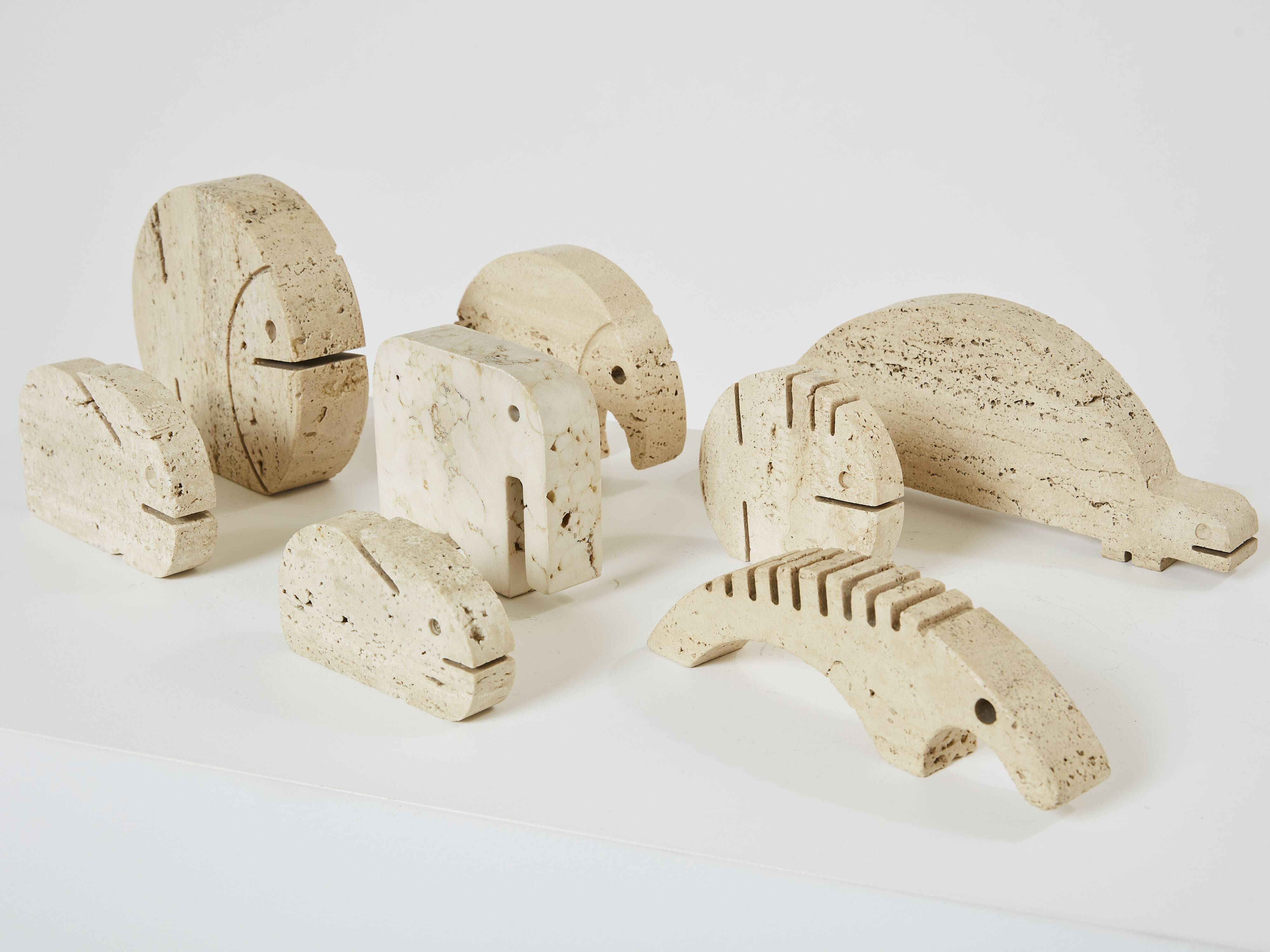Set of 8 travertine animal sculptures by Fratelli Mannelli 1970