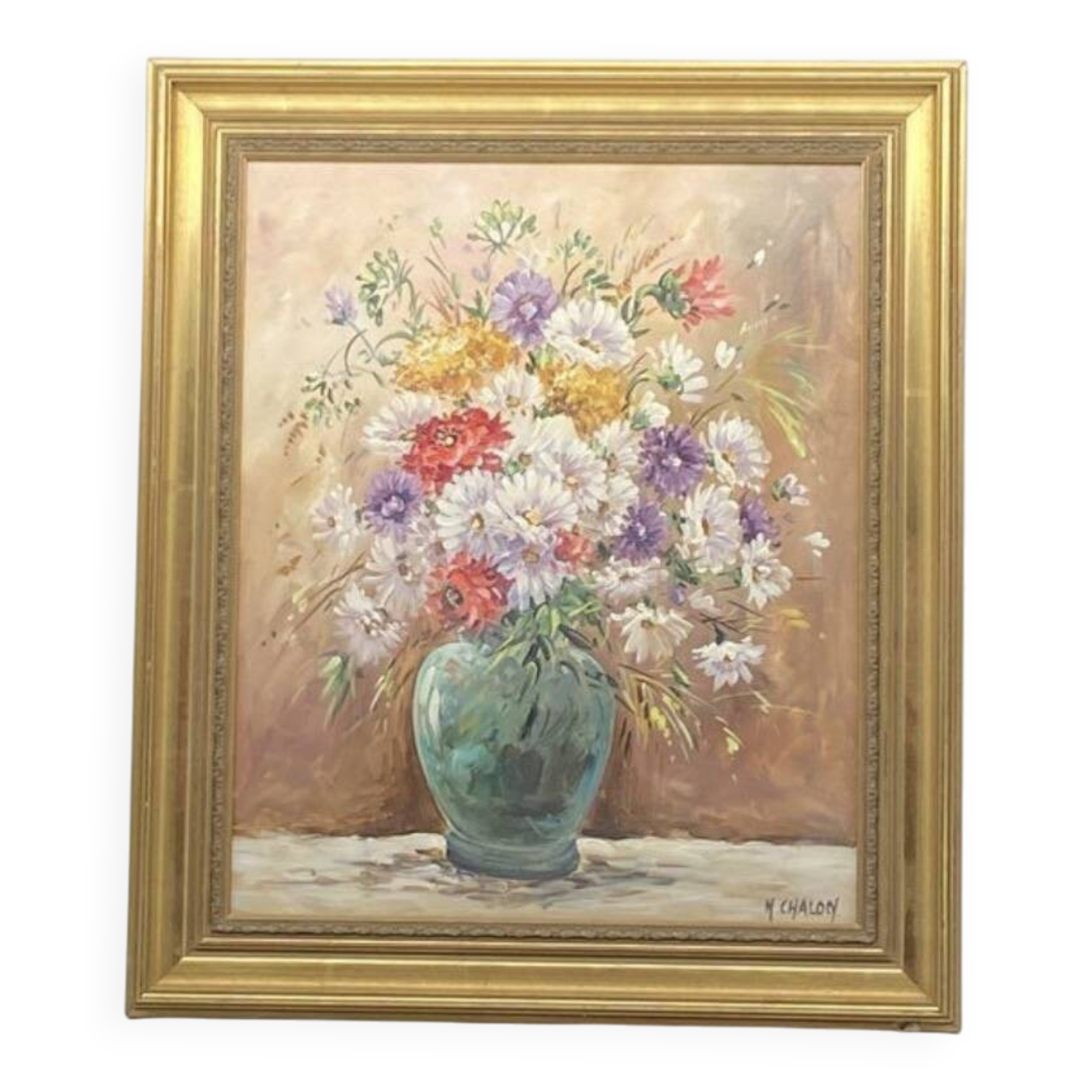 Oil on canvas bouquet of flowers signed Nicole Chalon