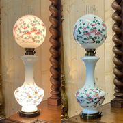 Napoleon III lamp in white opaline and painted with floral decoration - late 19th century