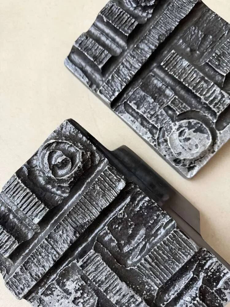 Brutalist cast iron door knobs 1970s sculptural design set
