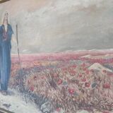 Oil on canvas by François Heigel, Blind woman walking through fields