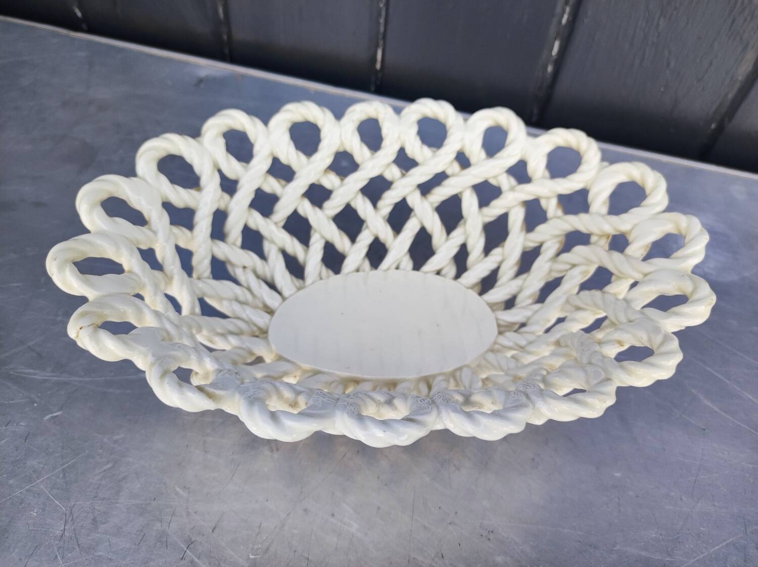 Vintage woven ceramic fruit bowl