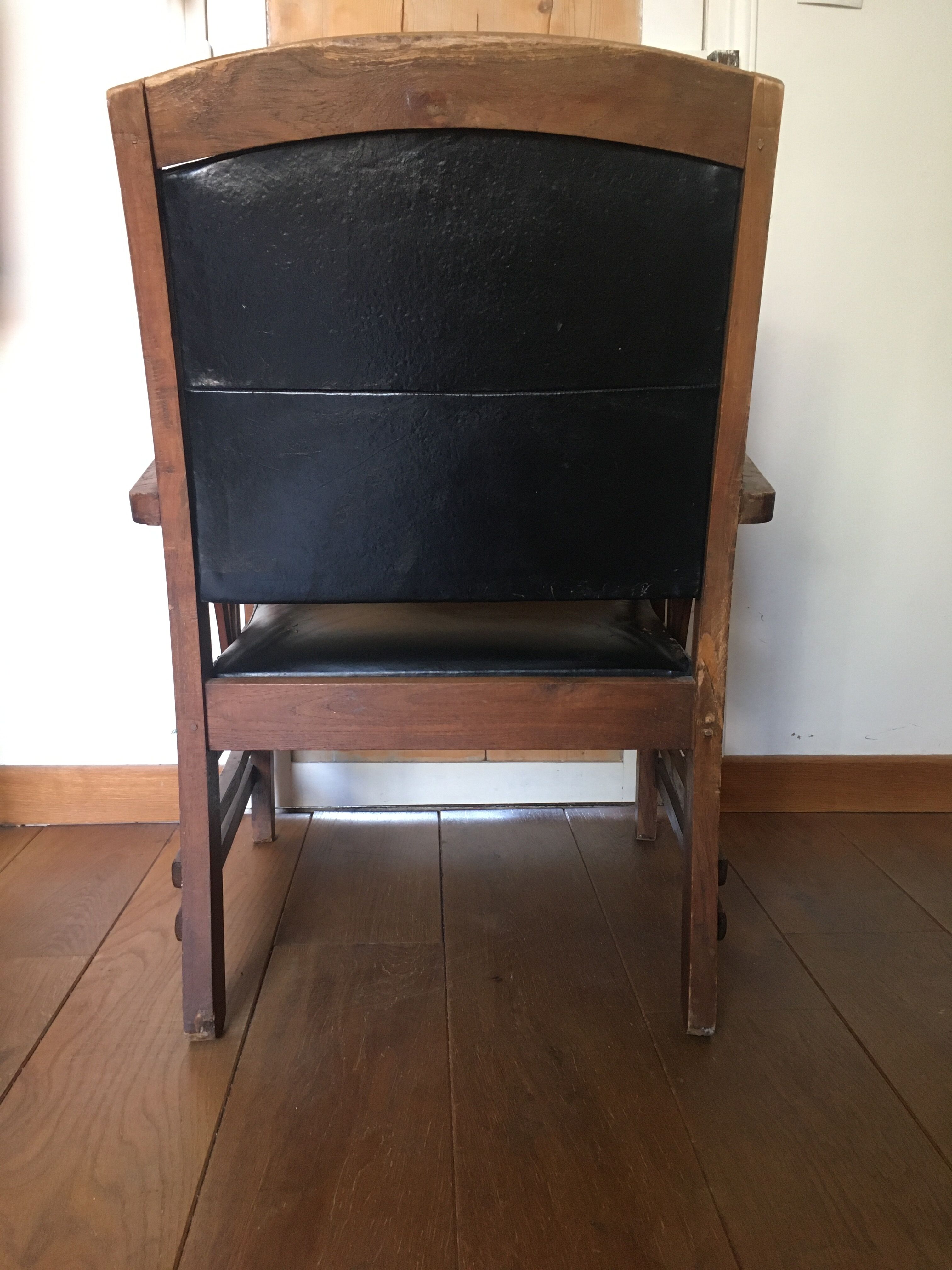 Leather and wood armchair 50