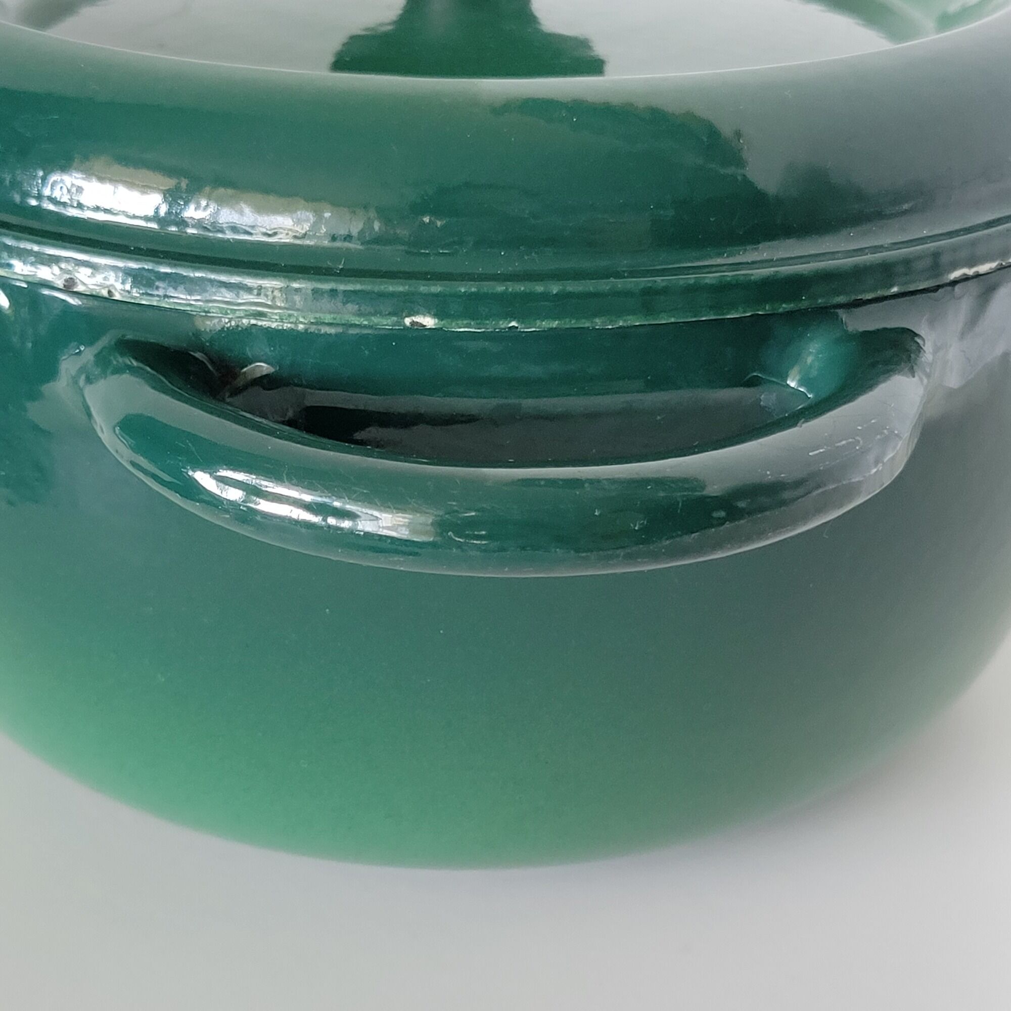 Round green enamelled cast iron casserole Nomar Staub vintage