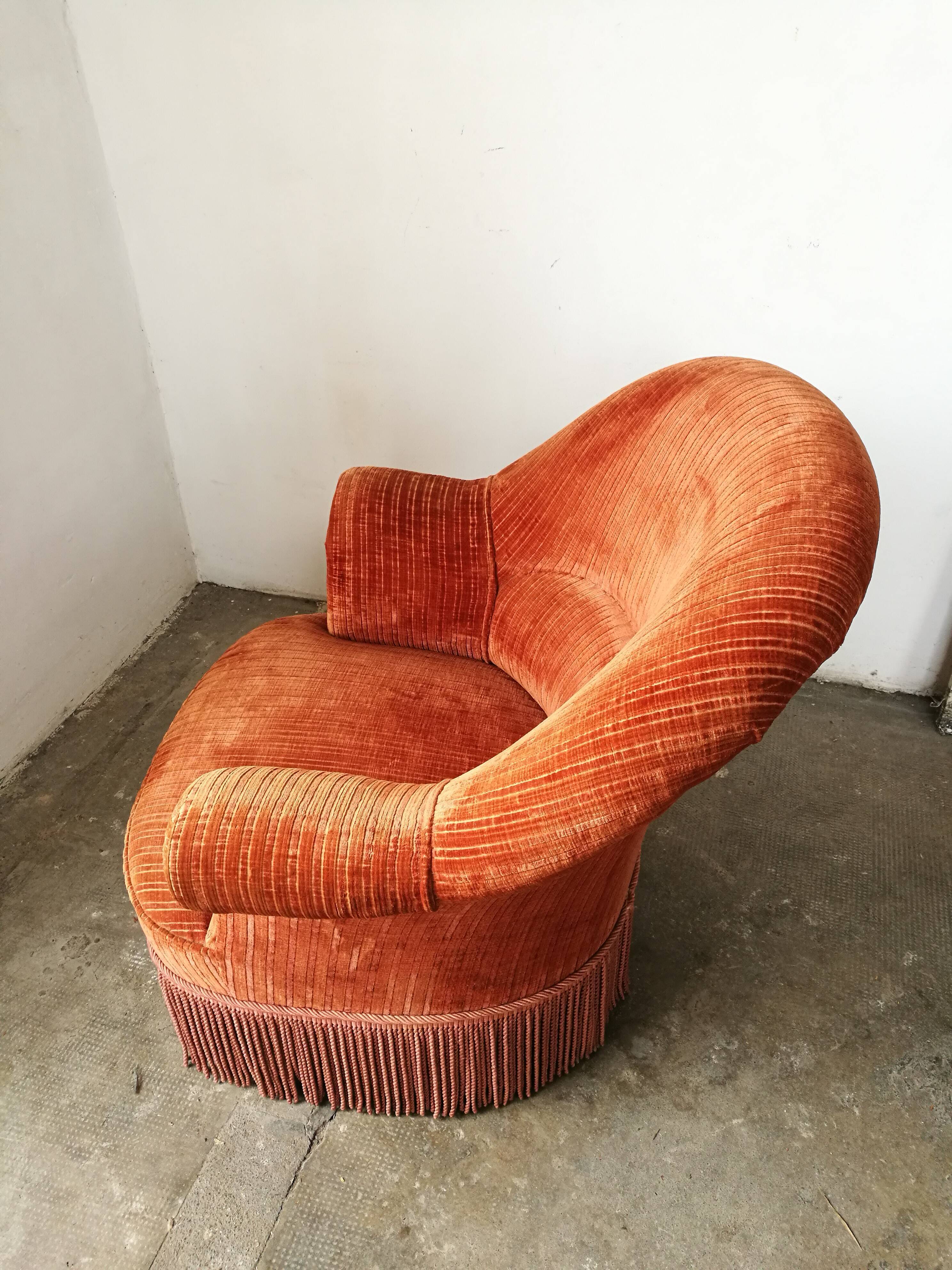 Orange velvet toad armchair