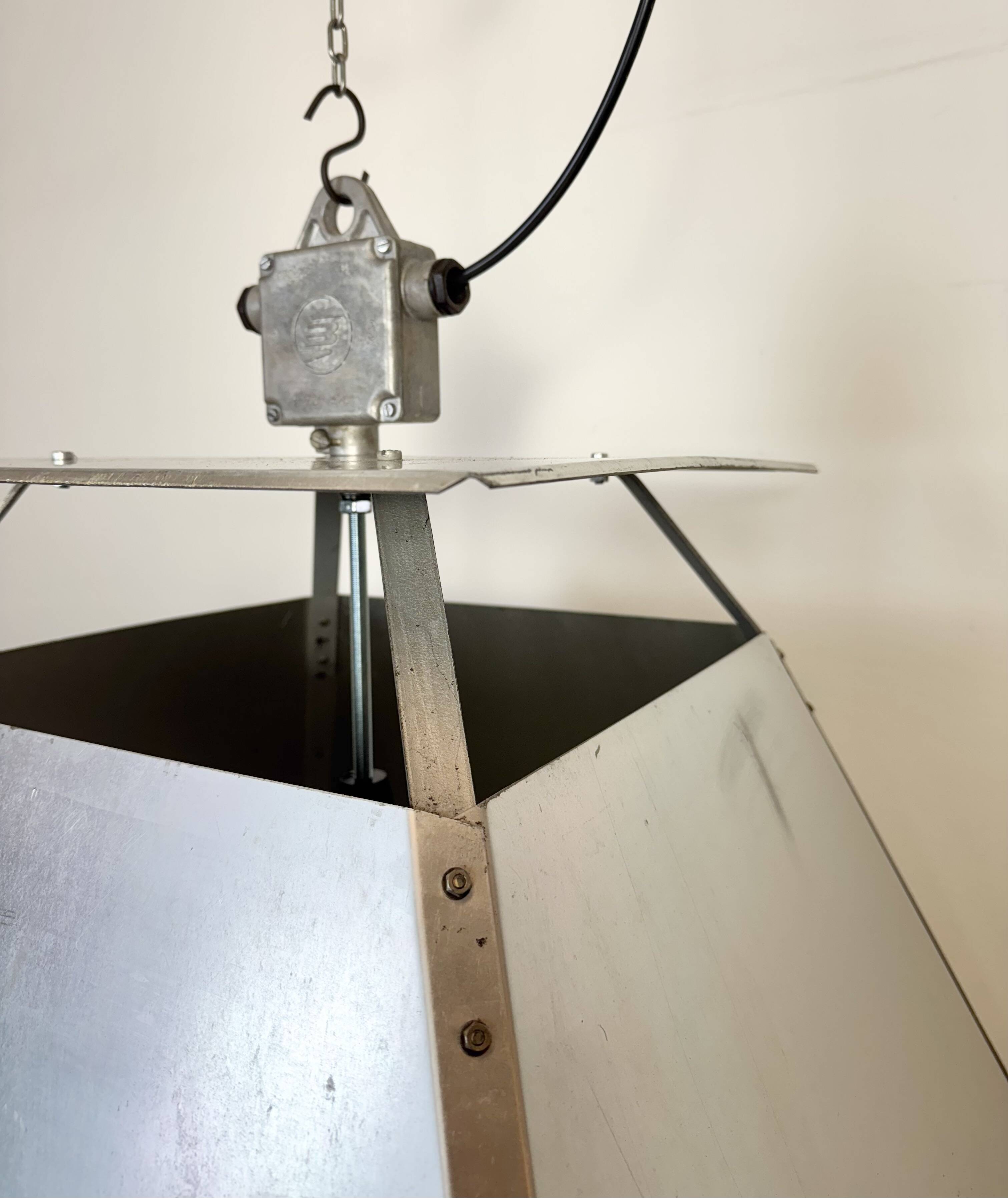 Large Silver Industrial Factory Pebdant Lamp, 1970s