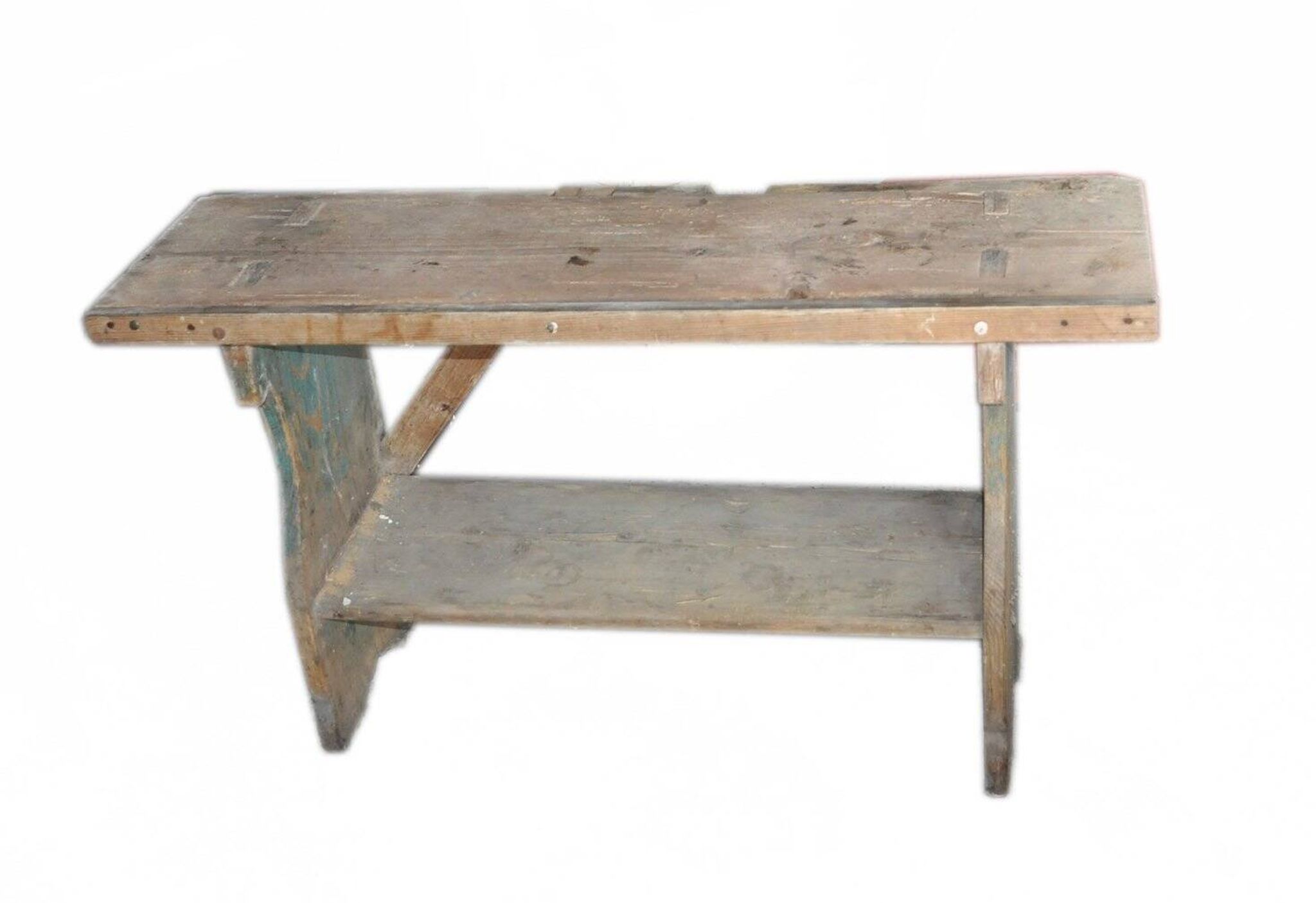 Petit banc de campagne marron en pin massif, de la période 1890-1919, style rustique.