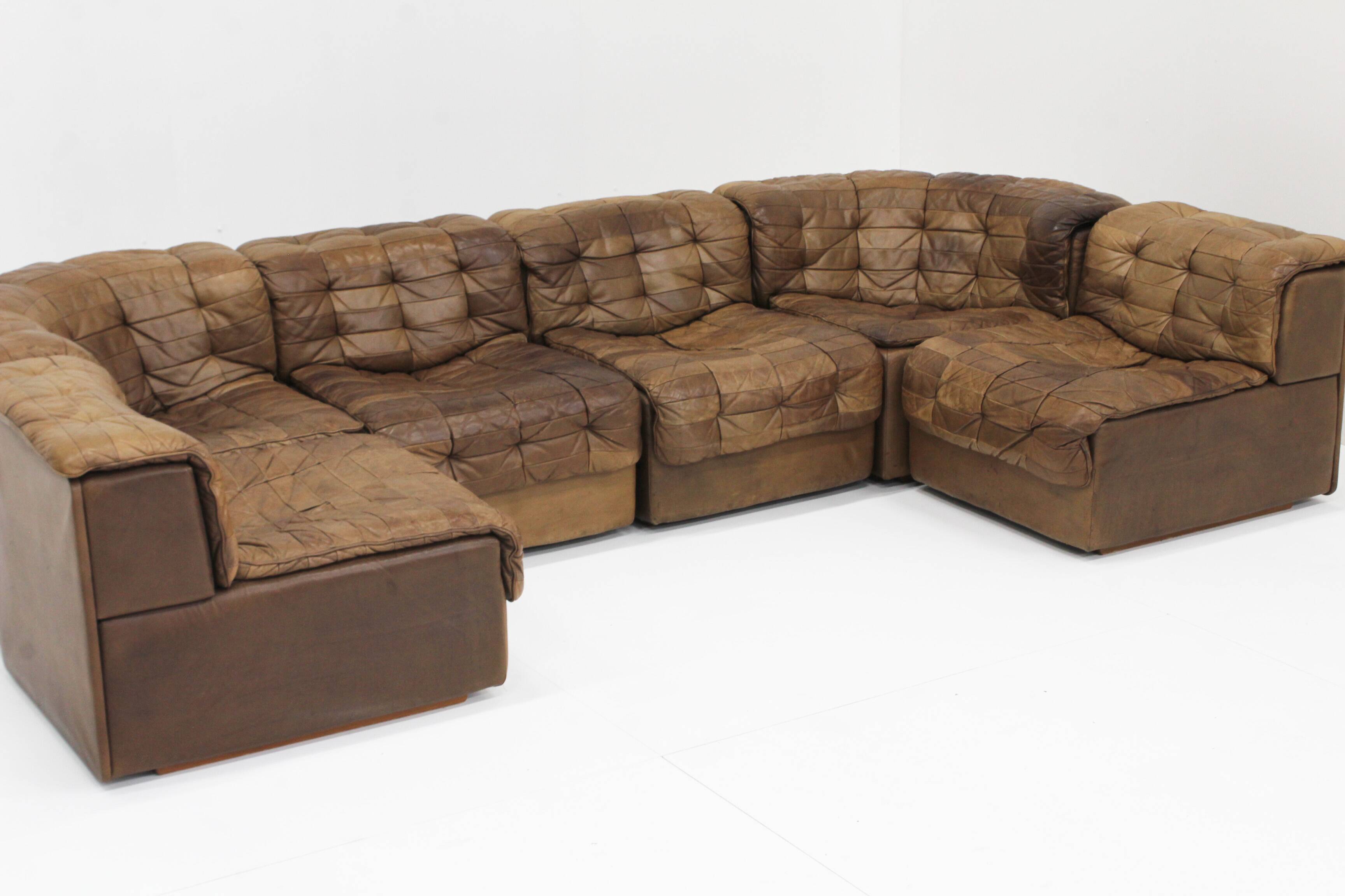 Vintage De Sede DS 11 modular sofa brown patchwork leather , set of 6