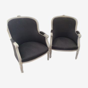 Pairs of linen armchairs