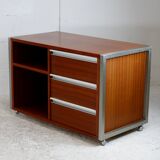 Storage unit by Henri Lesêtre & Claude Gaillard, solid wood, polished steel. France, circa 1970