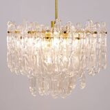 Frosted glass and brass chandelier by Kinkeldey, Germany, 1960s.