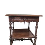 Antique French oak Side Table With Embroidered Top, late 1800s