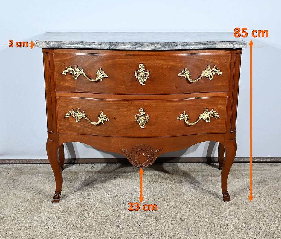 Sauteuse chest of drawers in solid mahogany, Louis XV style – Late 19th century