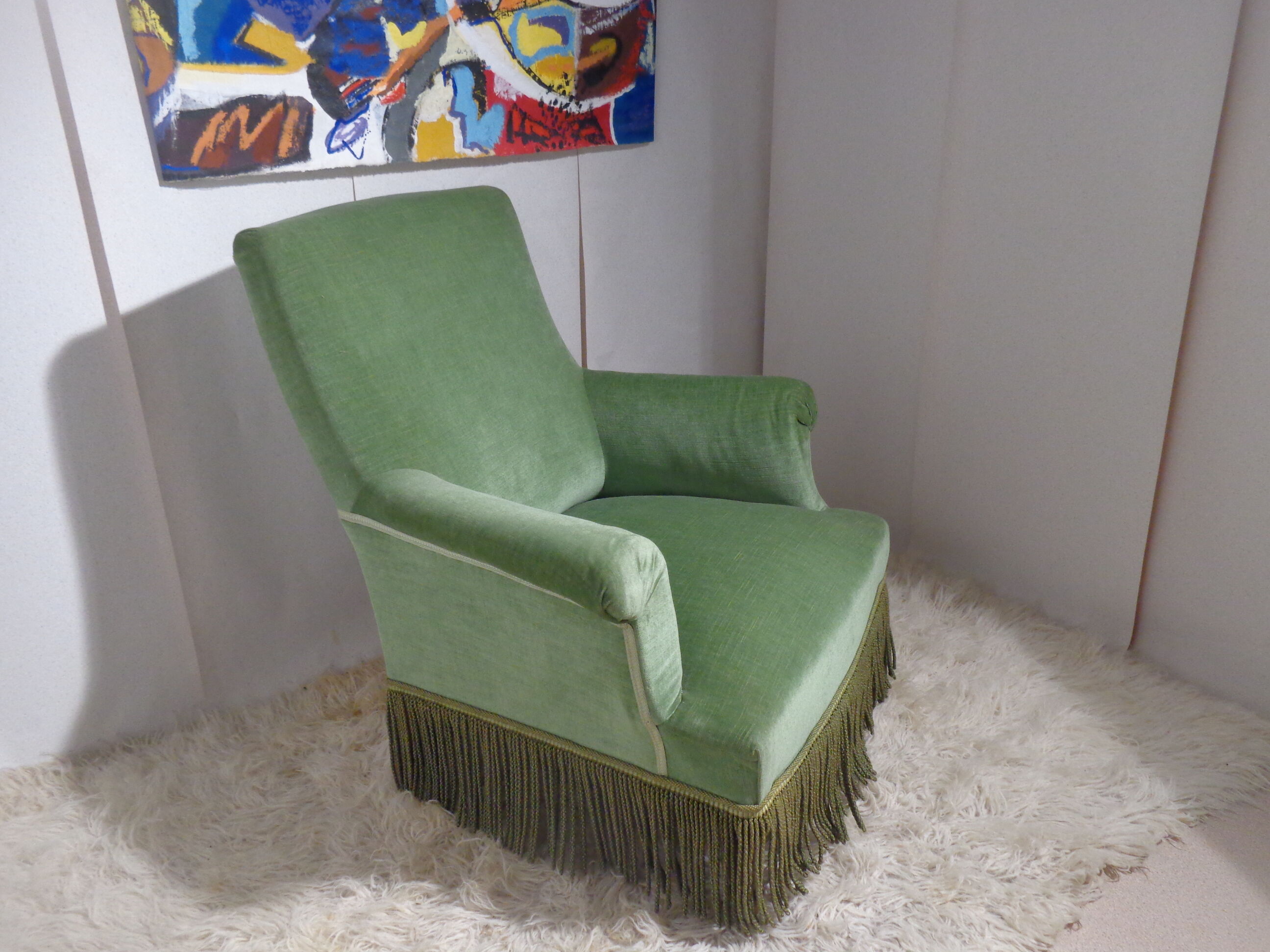 Pair of toad armchairs in green velvet