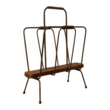 Porte-revues vintage métal et bois milieu XXe