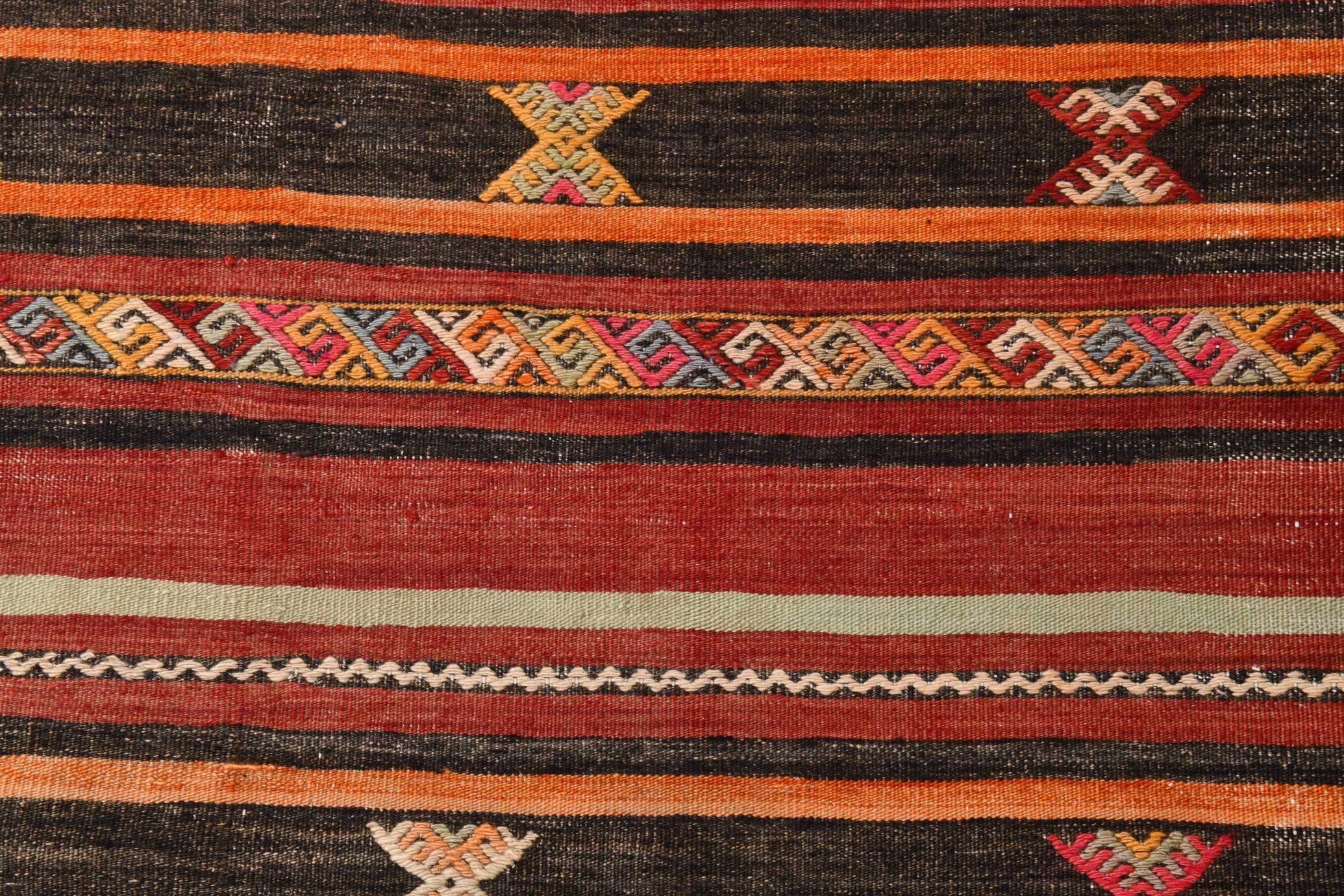 3x10 Red & Black Striped Kilim Runner Rug, 90x309Cm