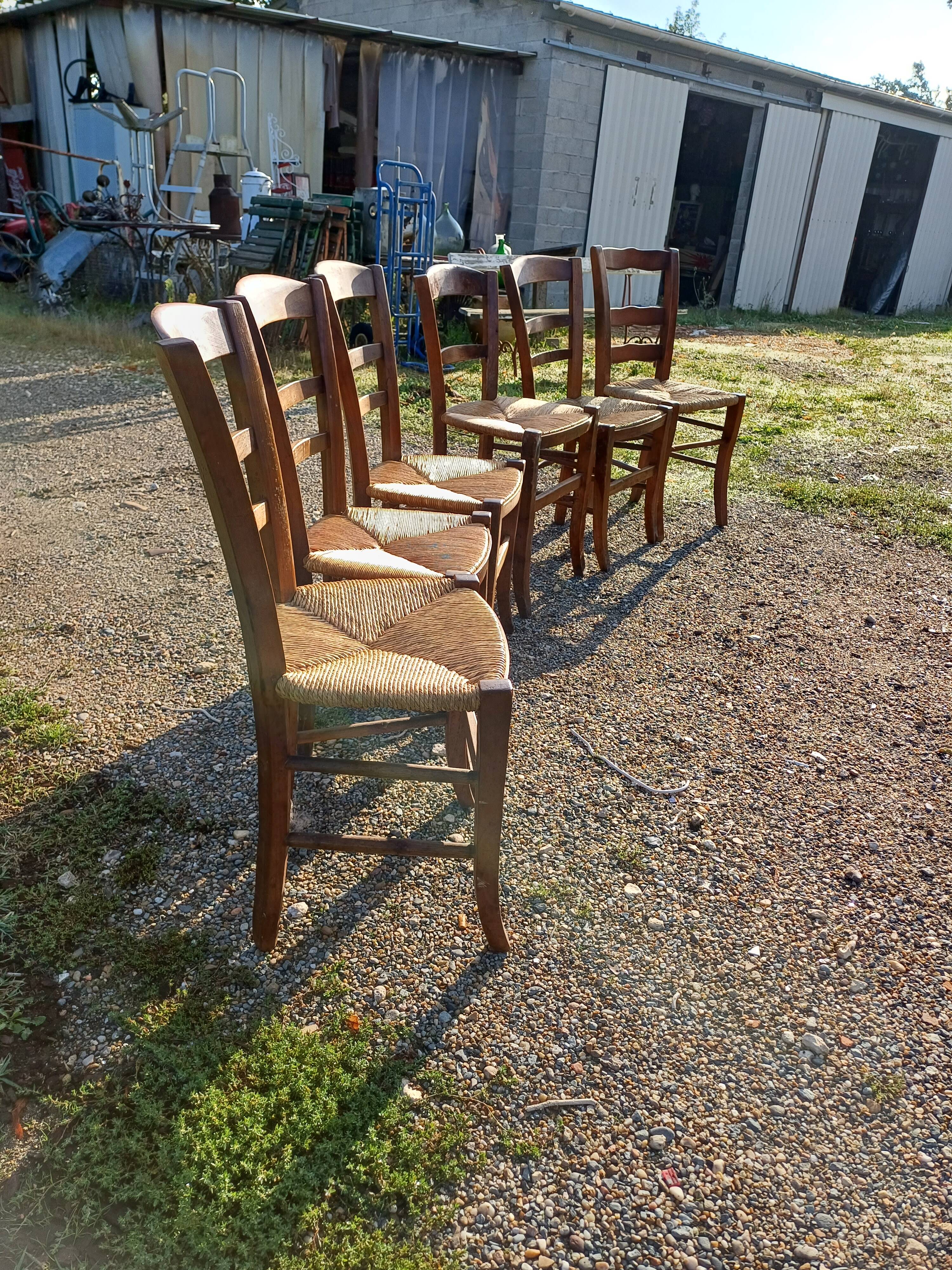 6 Old Straw Chairs