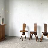 Set of three alpine chairs in solid pine, France, 1950s.