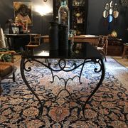 Table à manger Art Déco en fer forgé avec verre noir, années 1930