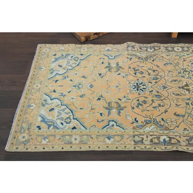 Vintage Turkish Oushak Handmade Wool Cotton Orange Runner Rug 104x310