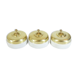 3 Old Porcelain switches and vintage industrial brass