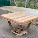 Rectangular Art Deco dining table with a central pedestal, renovated in solid oak.