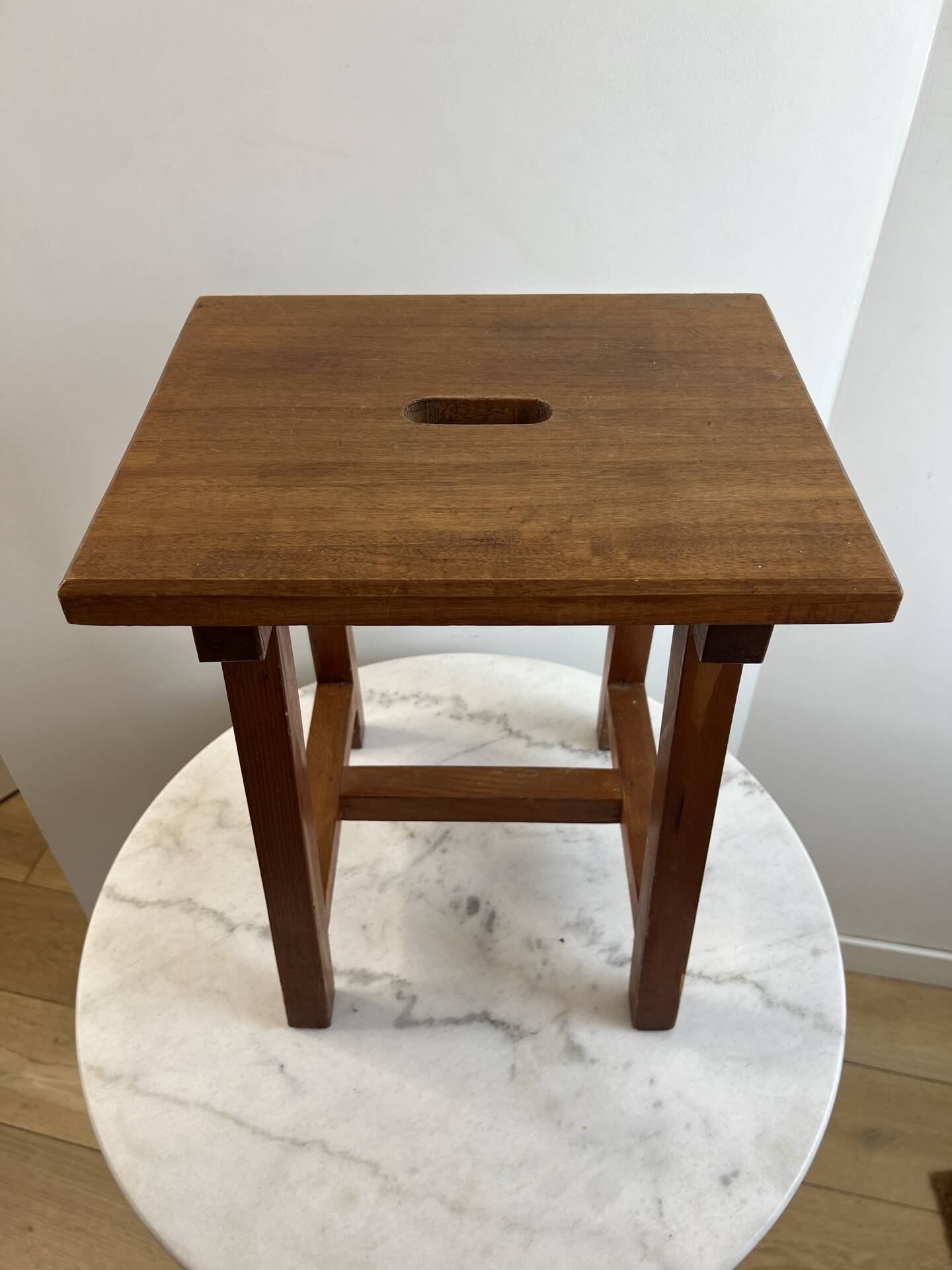 Scandinavian stool solid wood — Rectangular seat, square legs