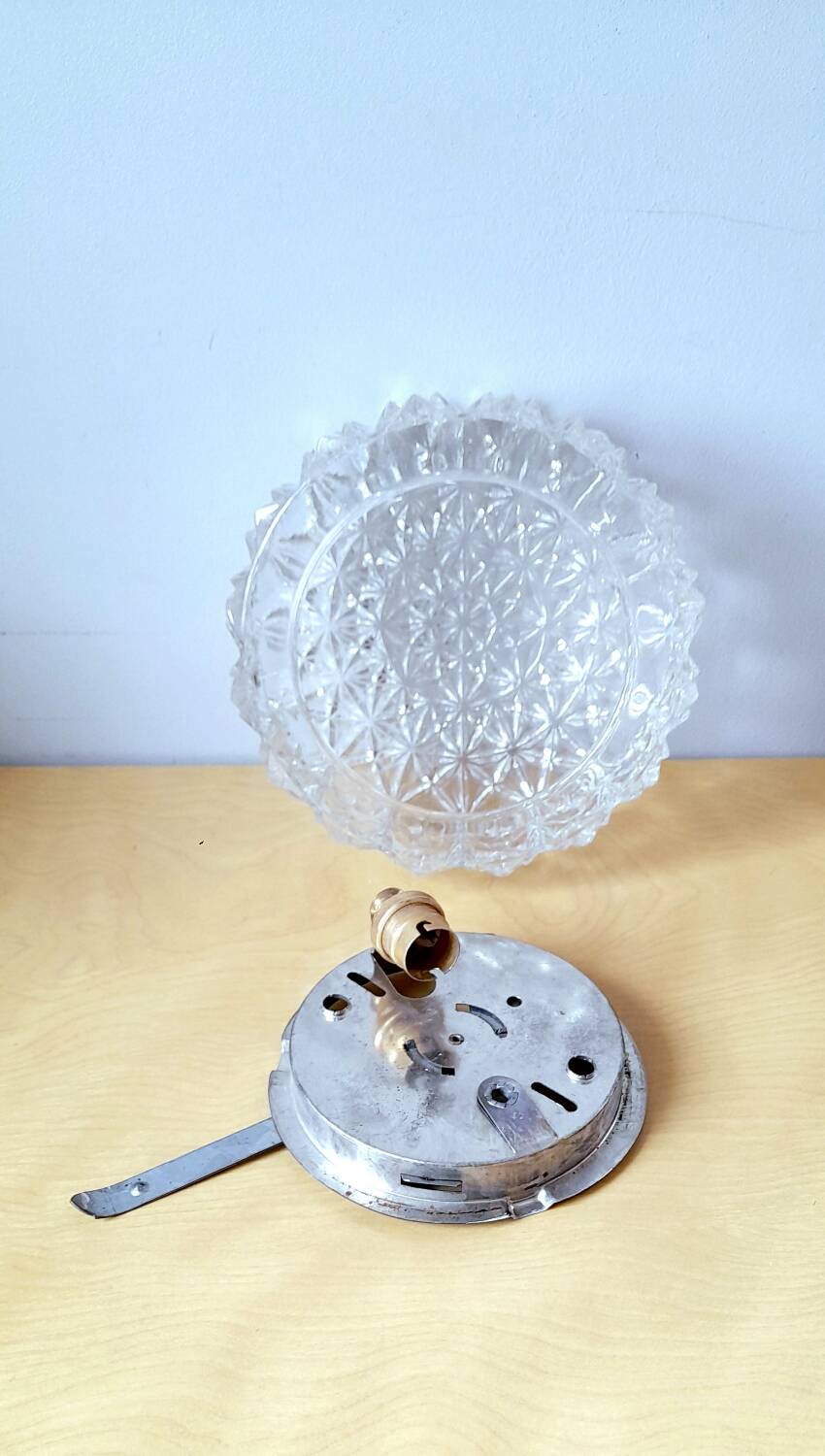 Plafonnier en verre ciselé 70s