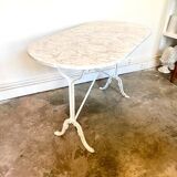 Bistro table in grey marble and white ☐ cast iron 120 x 60 cm