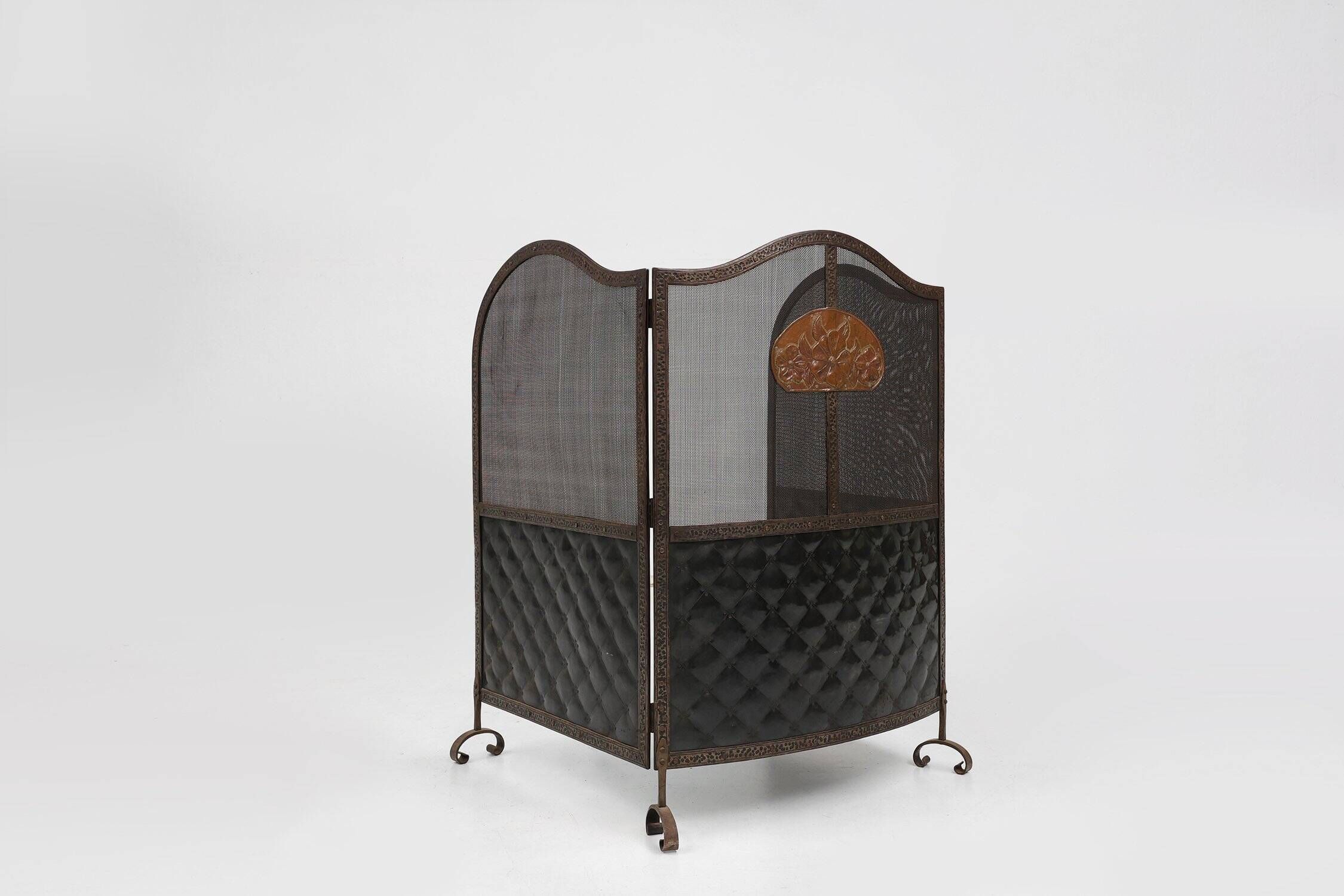 French Art Deco Wrought Iron Fireplace Screen, 1890s