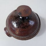 coffee service in iridescent stoneware cups and vintage sugar bowl