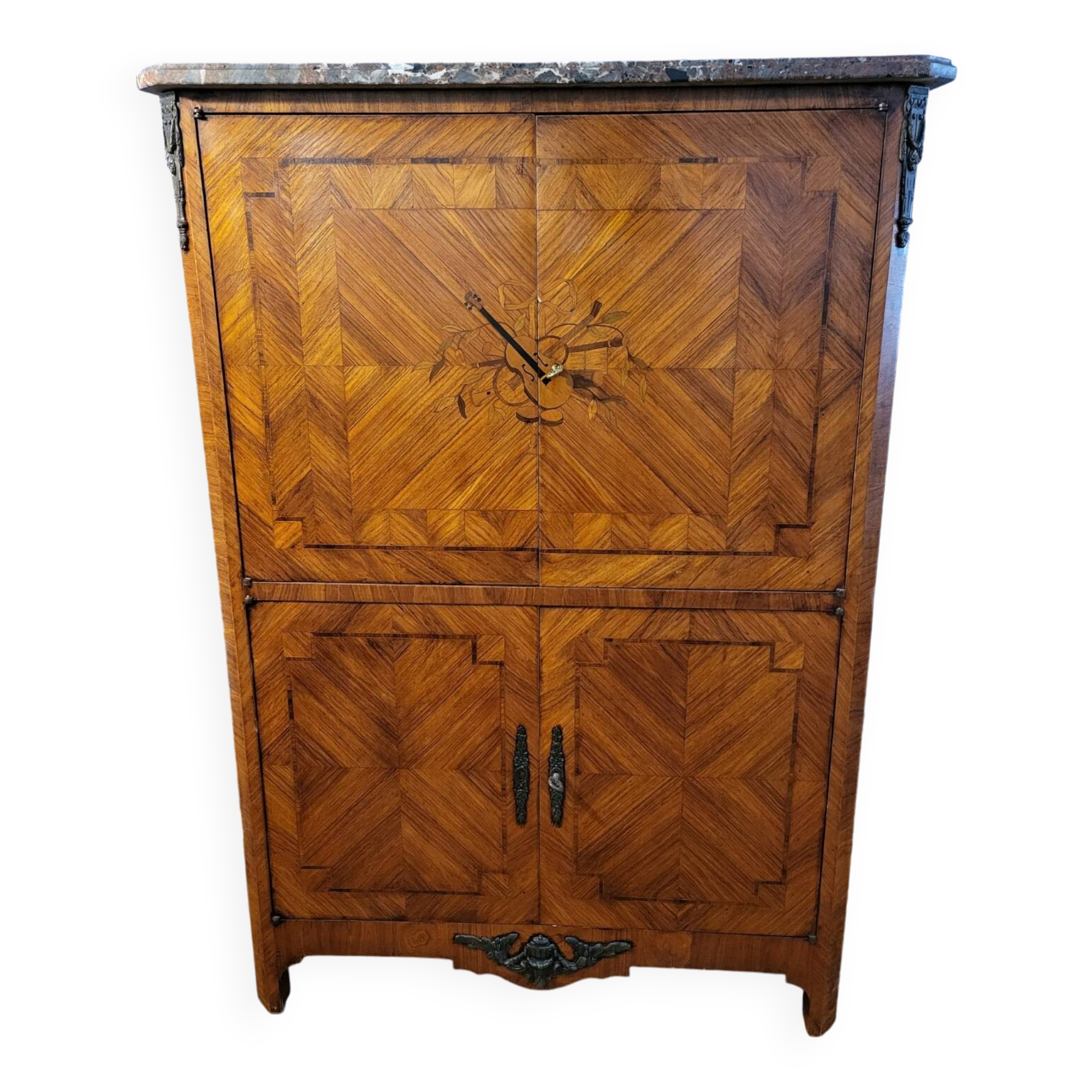 High sideboard in rosewood and marble slab, Louis XVI style, French