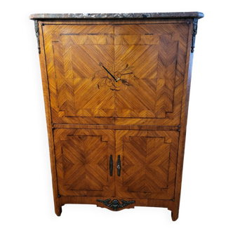 High sideboard in rosewood and marble slab, Louis XVI style, French