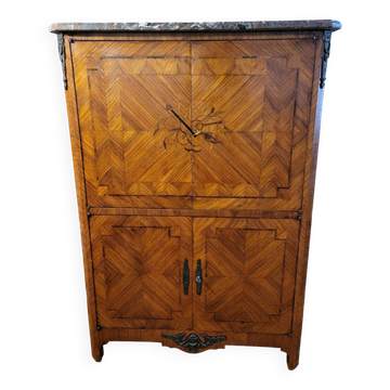Buffet haut en bois de rose et plaque de marbre style Louis XVI Francais