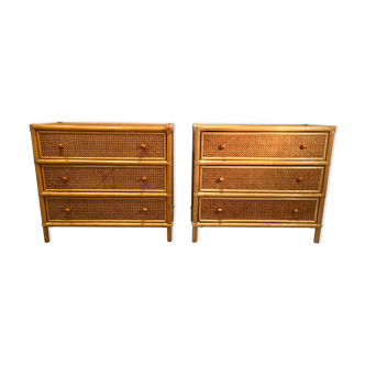 Vintage rattan caning chest of drawer