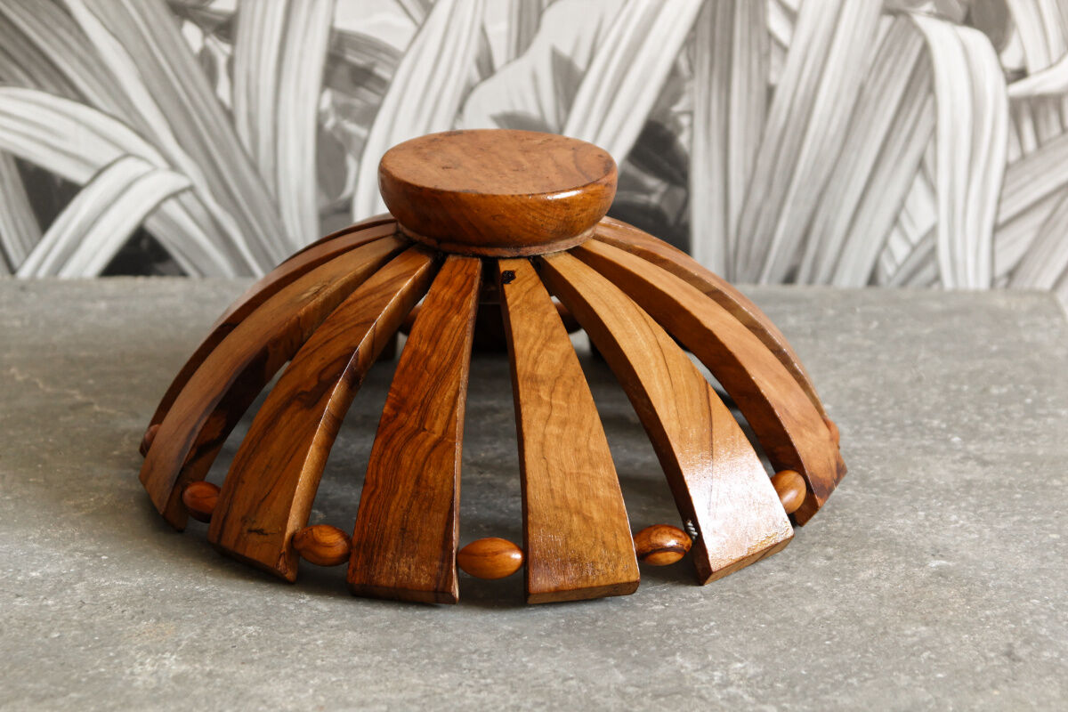 Openwork fruit cup in olive wood