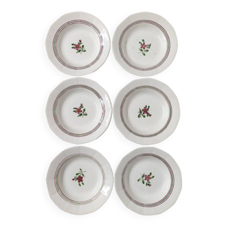 Set 6 assiettes creuses faïencerie de Sarreguemines fleuri modèle Armelle