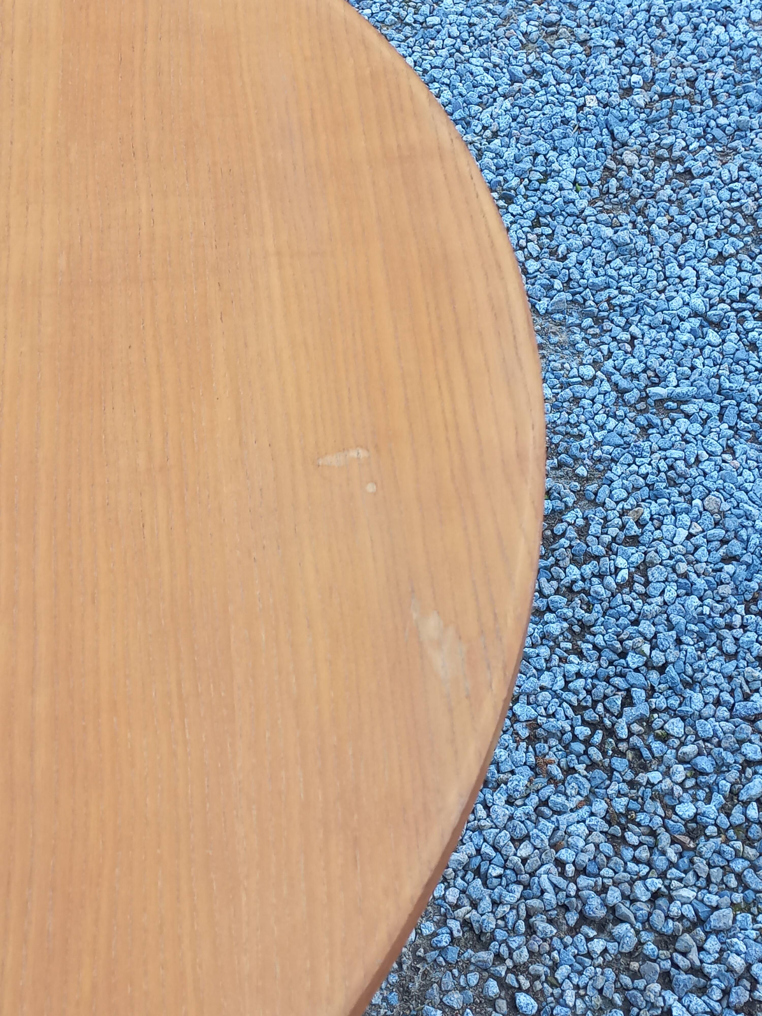 1950s round oak table, 2 heights, central quadripod leg