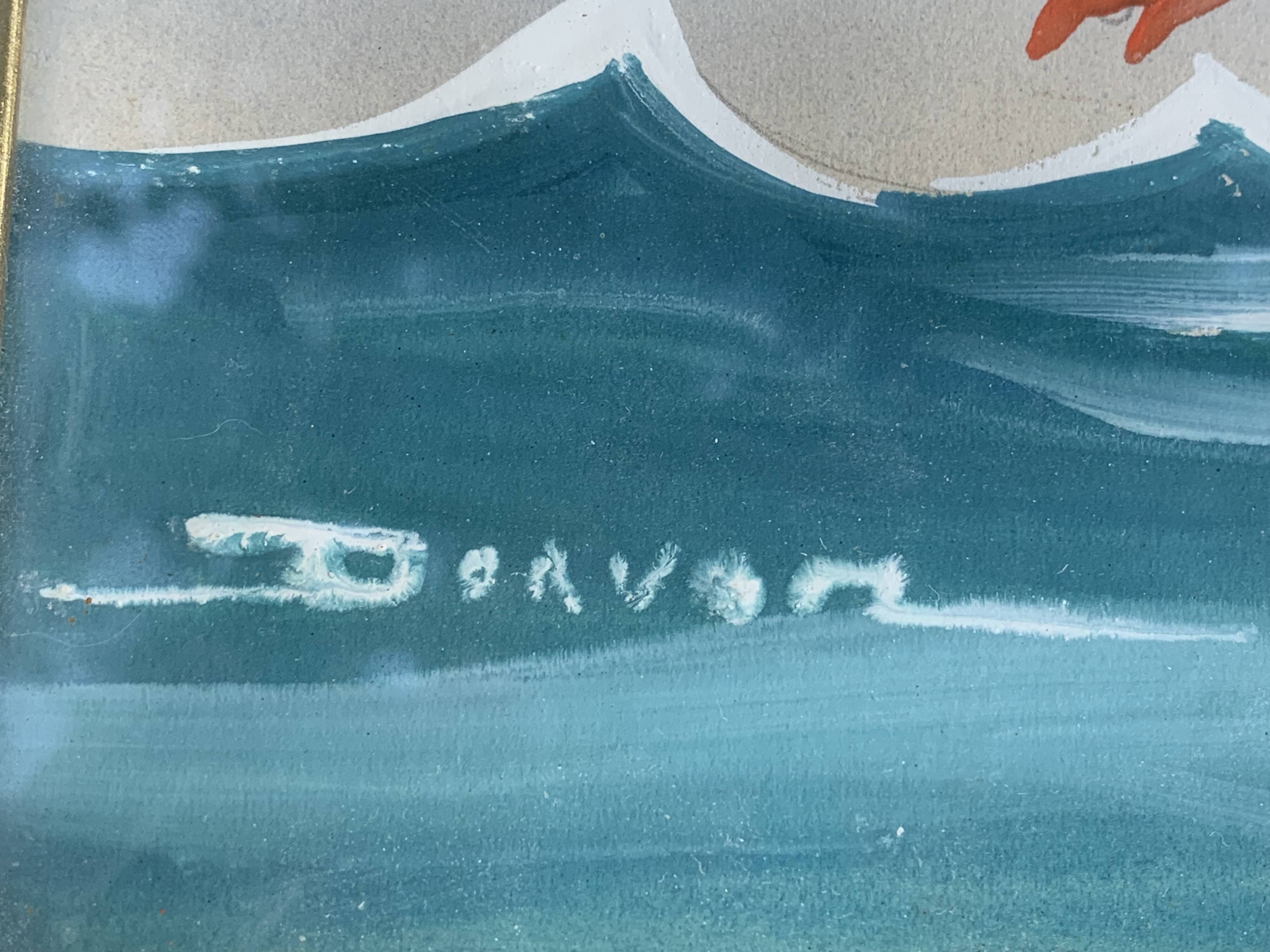 Marine painting, sailboat signed Dorvom, framed, vintage